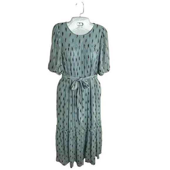 CIEBON Angela Metallic Silver Tinsel Print Ruffle Boho Maxi Dress Women's XS NEW - Picture 3 of 13